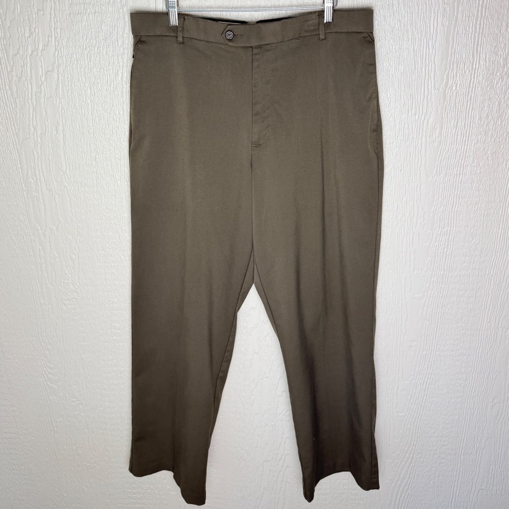 Dockers Premium Mens Dress Pants Olive Green Flat Front W34 L30 Stretch Trousers